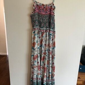 Midi floral smocked dress spaghetti strap boho